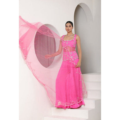 Sunanta Madaan Pink Satin Organza Embroidered Sharara with Top and Dupatta