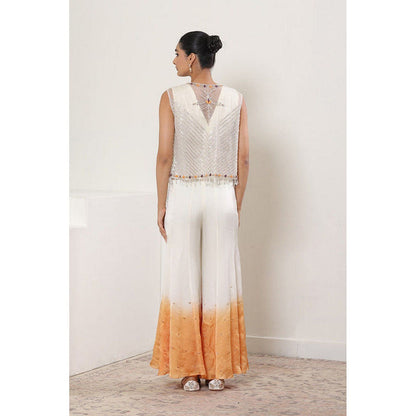 Sunanta Madaan Ivory with Orange Satin Organza Jumpsuit with Cape