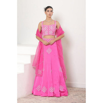 Sunanta Madaan Pink Satin Organza Embroidered Lehenga with Choli and Dupatta