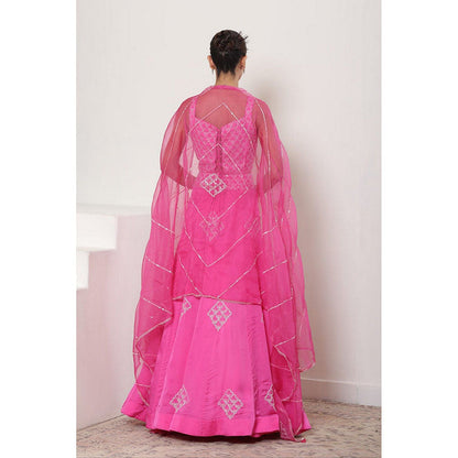 Sunanta Madaan Pink Satin Organza Embroidered Lehenga with Choli and Dupatta
