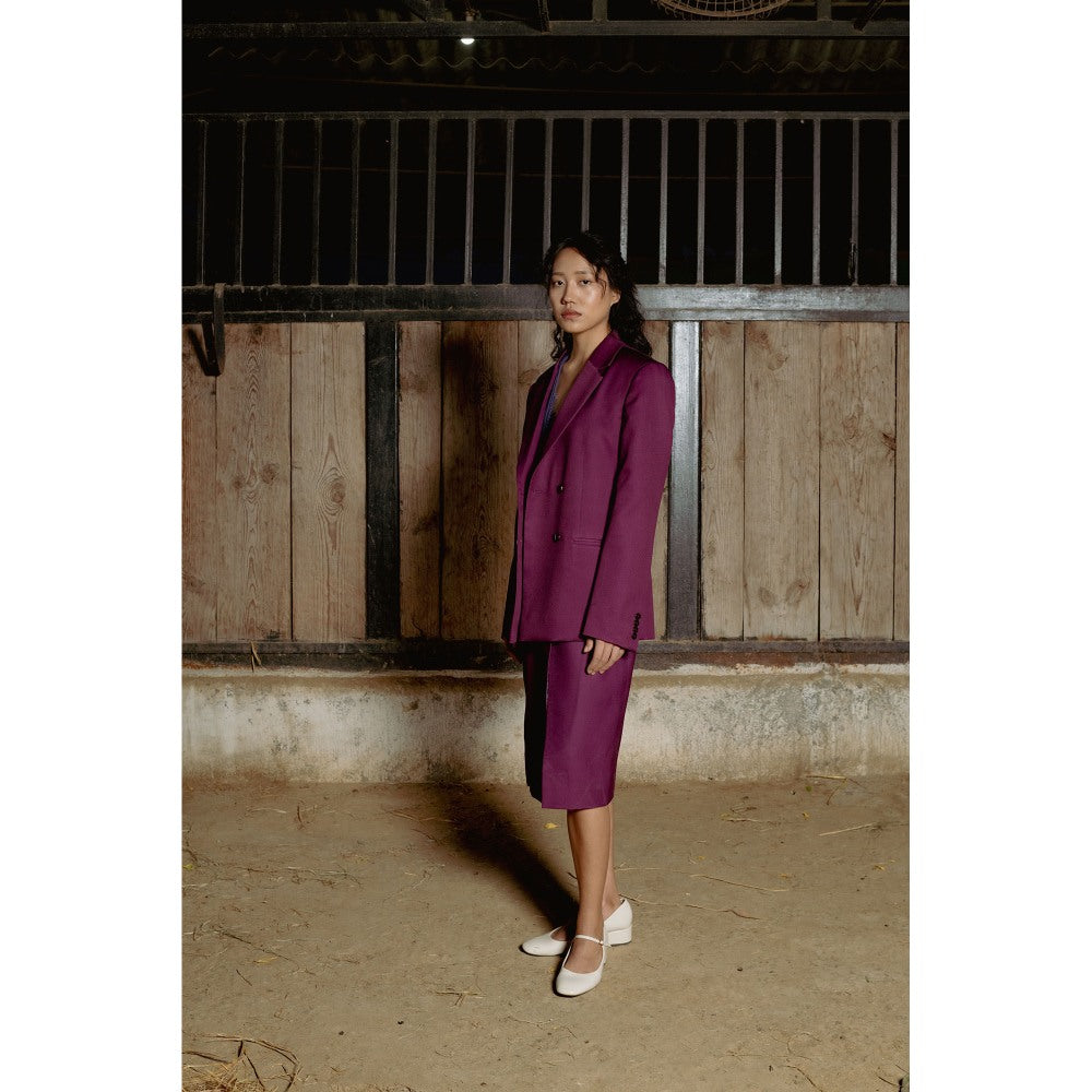 LABEL RAASA Burgundy Keiko Blazer with Top and Skirt (Set of 3)