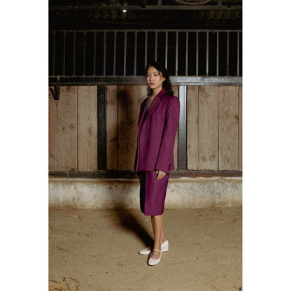 LABEL RAASA Burgundy Keiko Blazer with Top and Skirt (Set of 3)