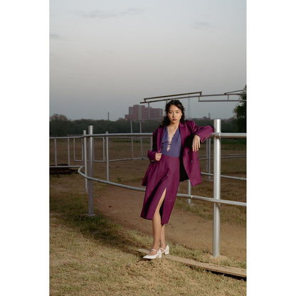 LABEL RAASA Burgundy Keiko Blazer with Top and Skirt (Set of 3)