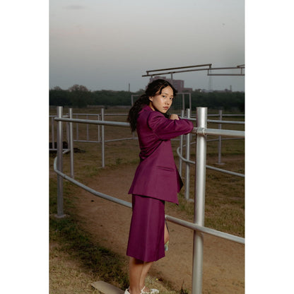 LABEL RAASA Burgundy Keiko Blazer with Top and Skirt (Set of 3)