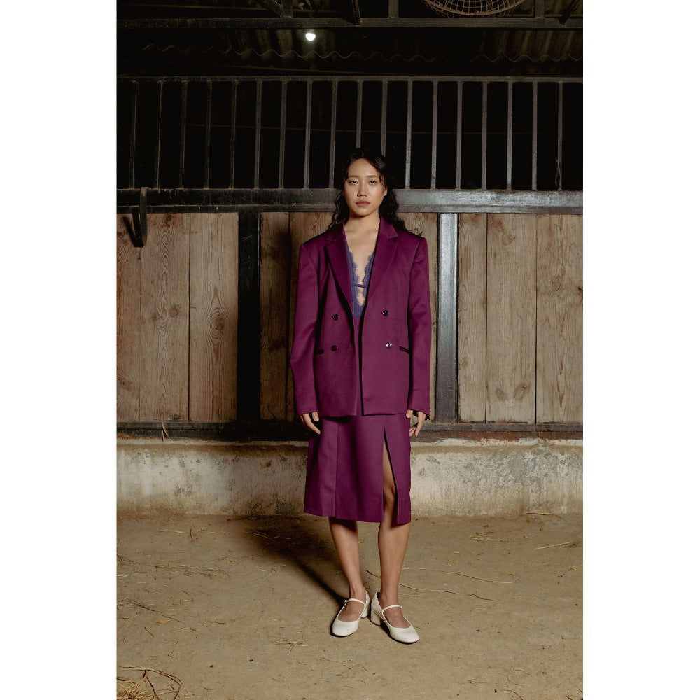 LABEL RAASA Burgundy Ren Blazer with Skirt (Set of 2)