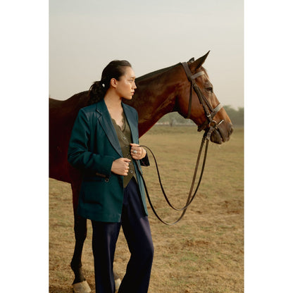 LABEL RAASA Green Bay Blazer with Waist Coat and Pant (Set of 3)