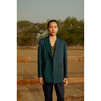 LABEL RAASA Green Bay Blazer with Waist Coat and Pant (Set of 3)