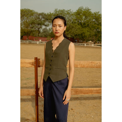 LABEL RAASA Olive Riz Waist Coat