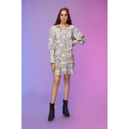 Label SOUS Grey Contemporary Cool Shirt Dress