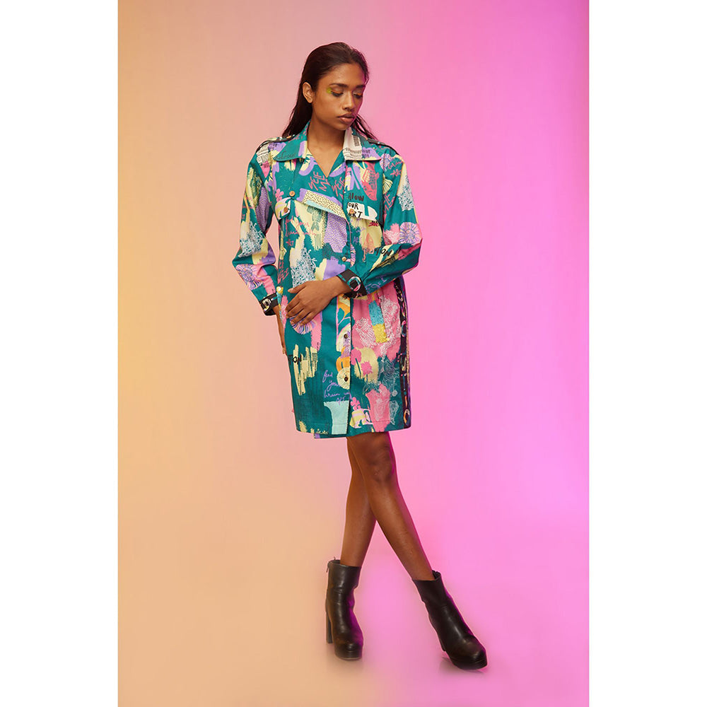 Label SOUS Green Metropolis Mosaic Dress