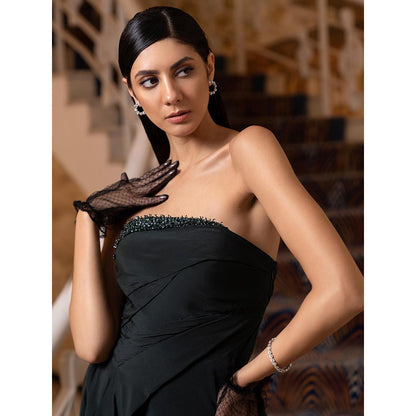 LABEL RUHBAB Green Embroidered Sequins Draped Top