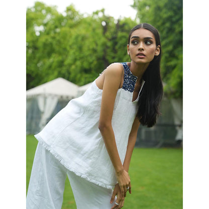 LABEL RUHBAB White Pure Linen Fluid Top and Pant (Set of 2)