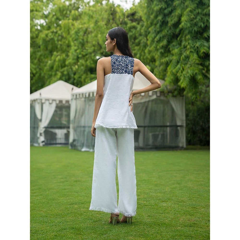 LABEL RUHBAB White Pure Linen Fluid Top and Pant (Set of 2)