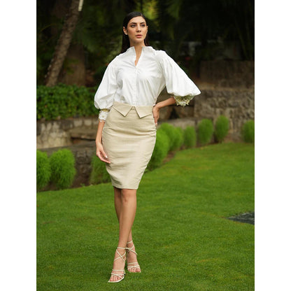 LABEL RUHBAB White Premium Italian Cotton Shirt with Puffed Sleeves