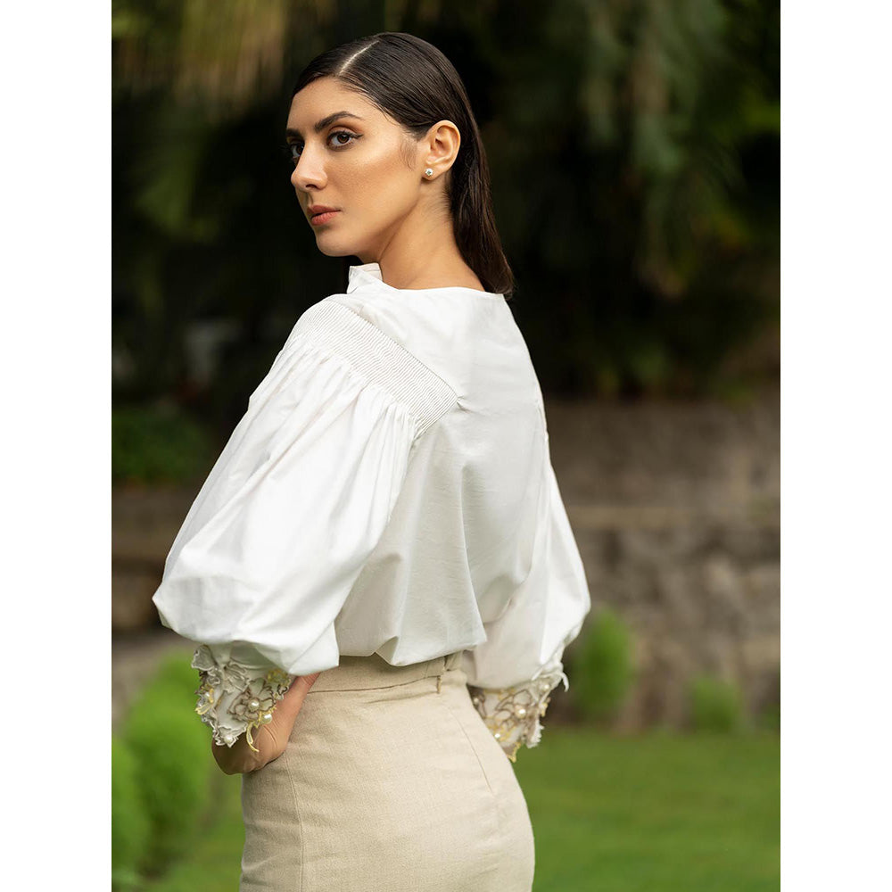 LABEL RUHBAB White Premium Italian Cotton Shirt with Puffed Sleeves