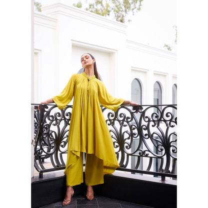 LABEL RUHBAB Silk Crepe Draped Embellished Kurta and Pant (Set of 2)