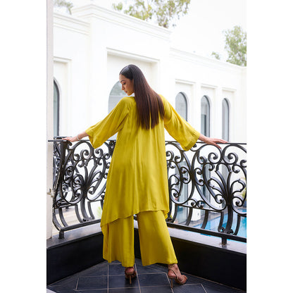 LABEL RUHBAB Silk Crepe Draped Embellished Kurta and Pant (Set of 2)