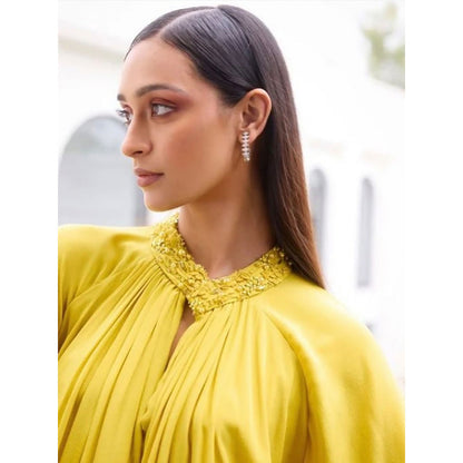 LABEL RUHBAB Silk Crepe Draped Embellished Kurta and Pant (Set of 2)