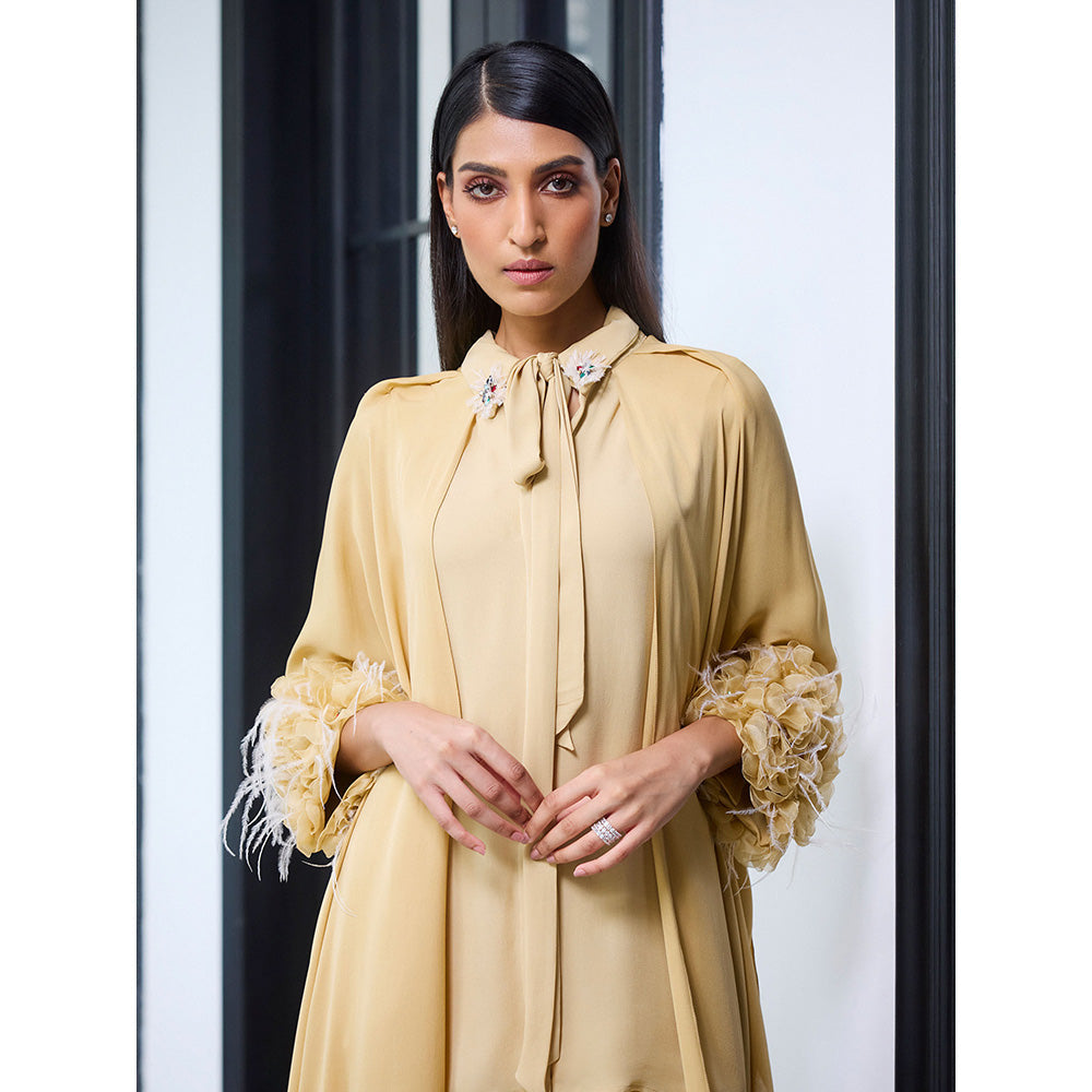 LABEL RUHBAB Premium Silk Georgette Draped Tunic and Pant (Set of 2)