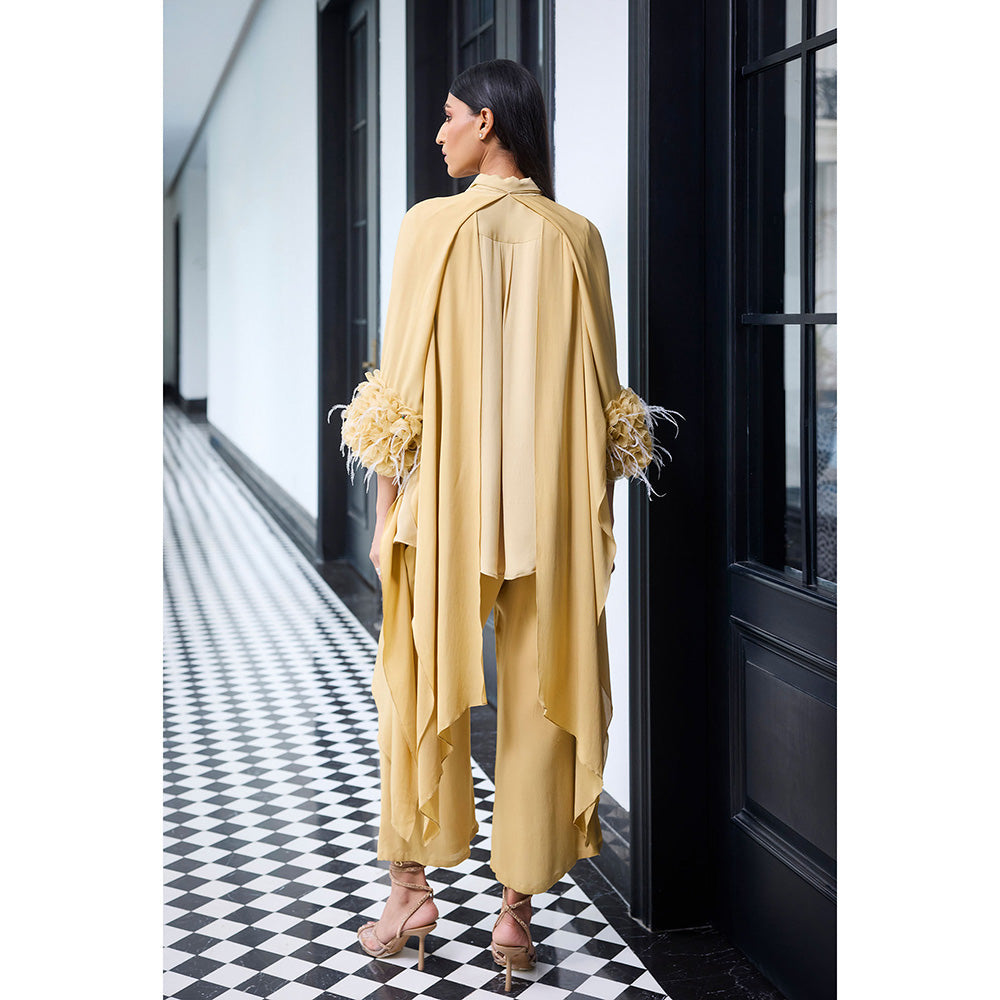 LABEL RUHBAB Premium Silk Georgette Draped Tunic and Pant (Set of 2)