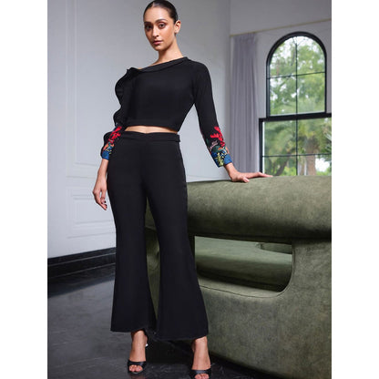 LABEL RUHBAB Black Drop Shoulder Top and Pant (Set of 2)