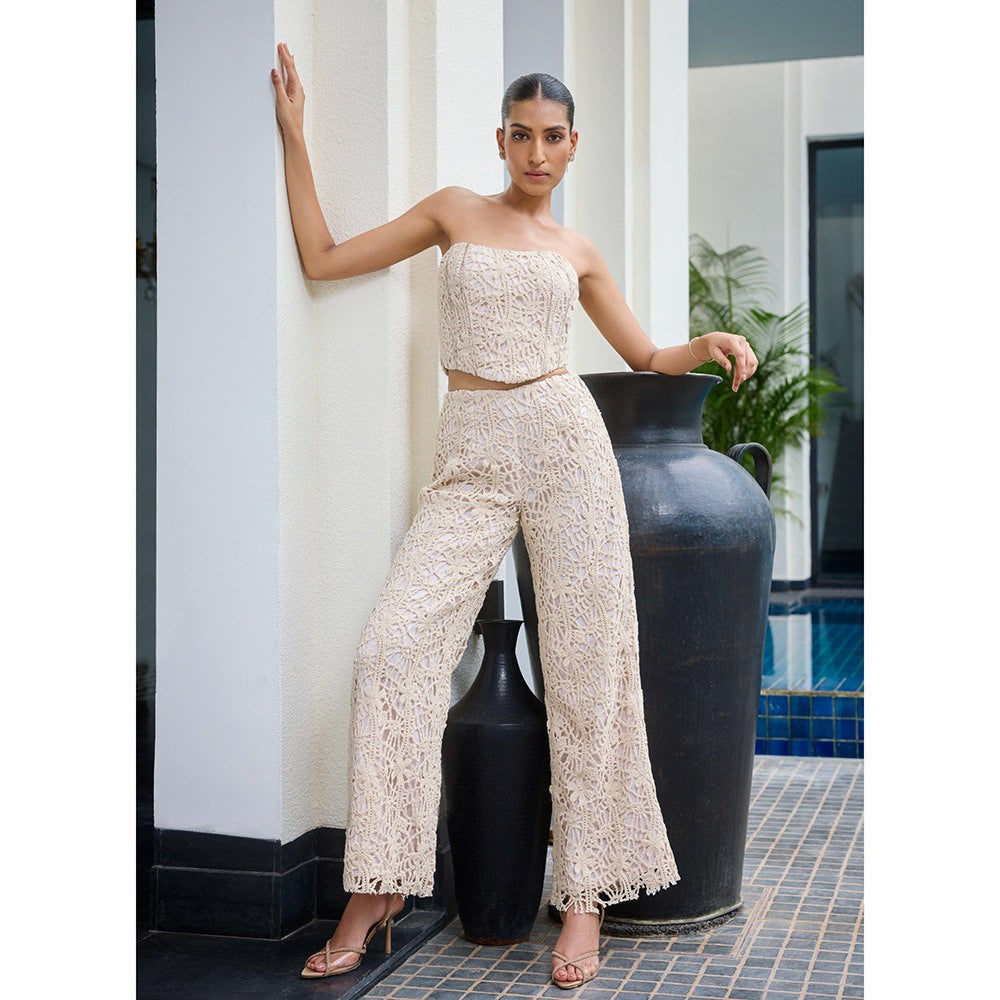 LABEL RUHBAB Crochet Hand Embroidered Corset Top and Pant (Set of 2)