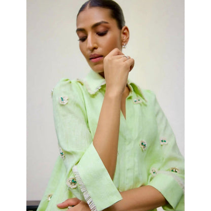 LABEL RUHBAB Jute Applique, Crystal & Sequin Motifs Shirt and Pant (Set of 2)