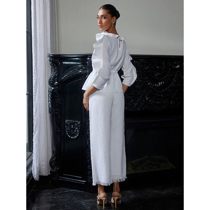 LABEL RUHBAB Draped Elaborate Ruffle Top and Pant (Set of 2)