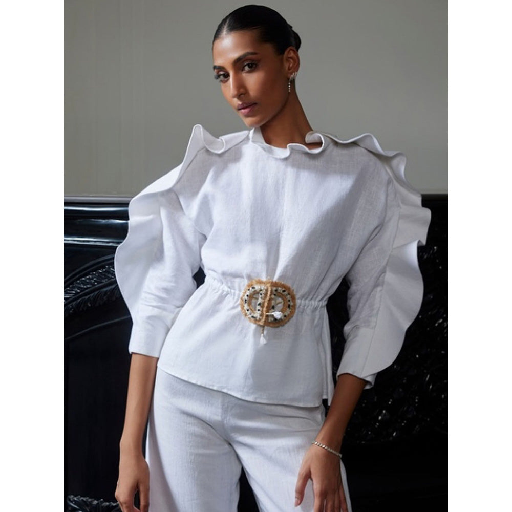 LABEL RUHBAB Draped Elaborate Ruffle Top