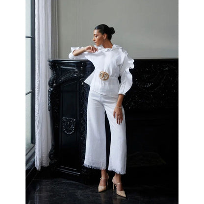 LABEL RUHBAB Draped Elaborate Ruffle Top