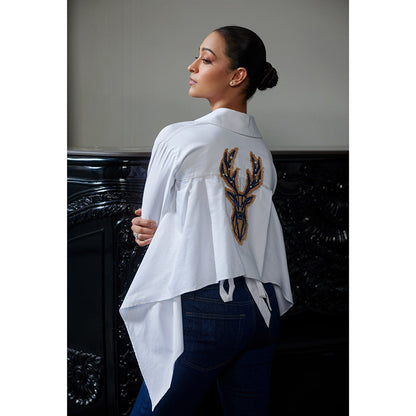 LABEL RUHBAB Draped Embroidered Collar Neck