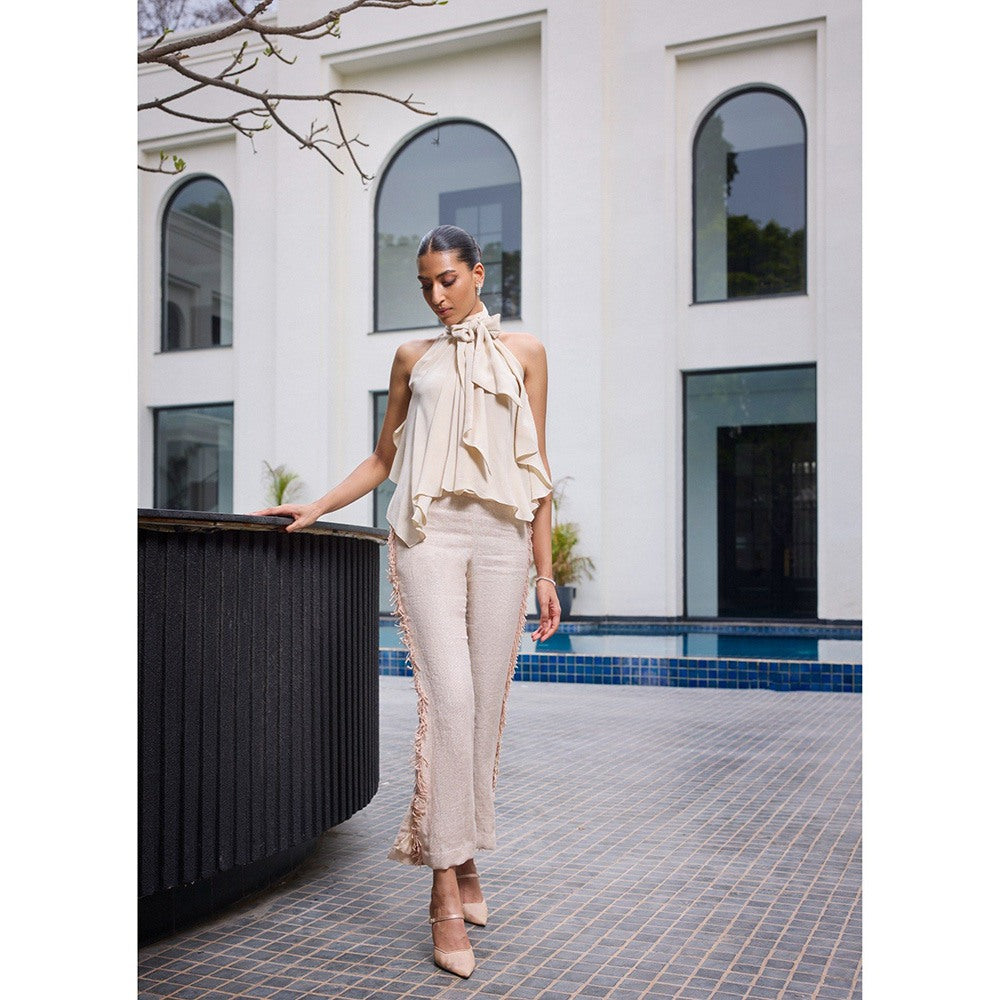 LABEL RUHBAB Hand Embroidered Pearls Halter Top and Pant (Set of 2)