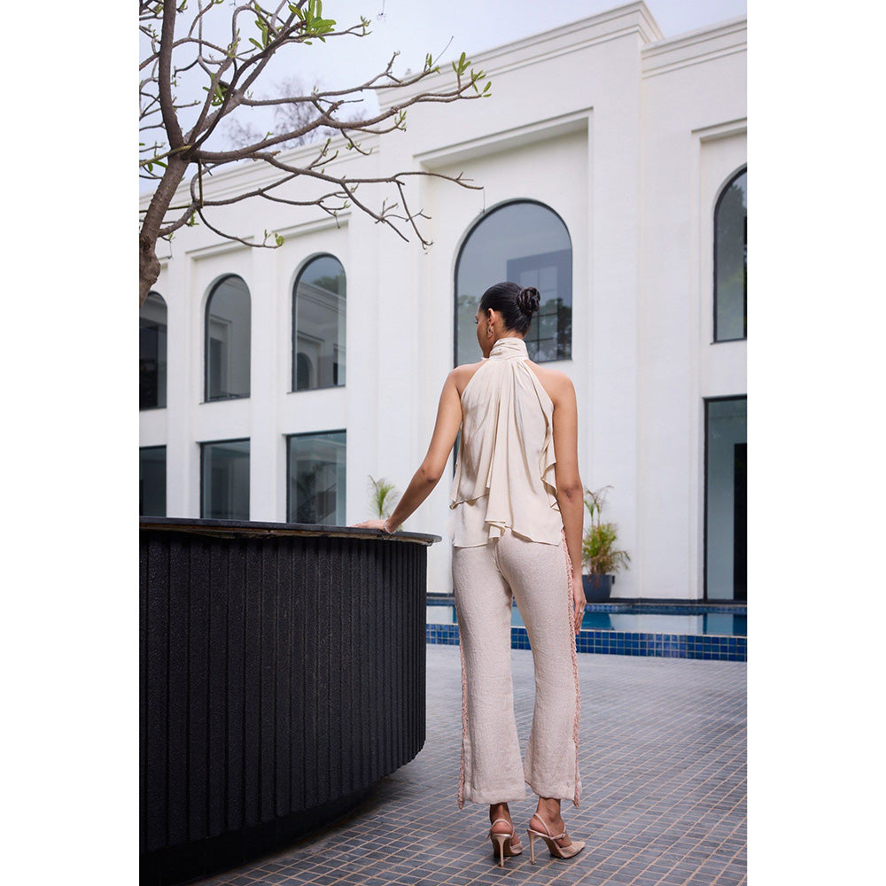 LABEL RUHBAB Hand Embroidered Pearls Halter Top and Pant (Set of 2)