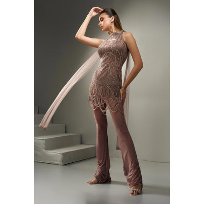 Label Suravika S Mauve Embellished/Sequined Elann Kurta with Pant (Set of 2)