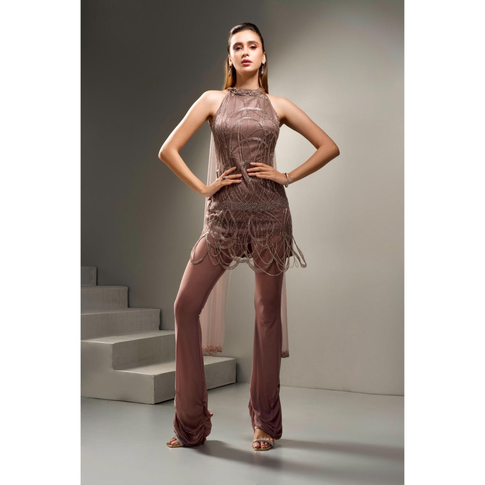 Label Suravika S Mauve Embellished/Sequined Elann Kurta with Pant (Set of 2)