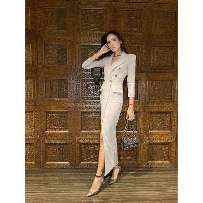 Label Suravika S Beige Hi Blazer Maxi Dress