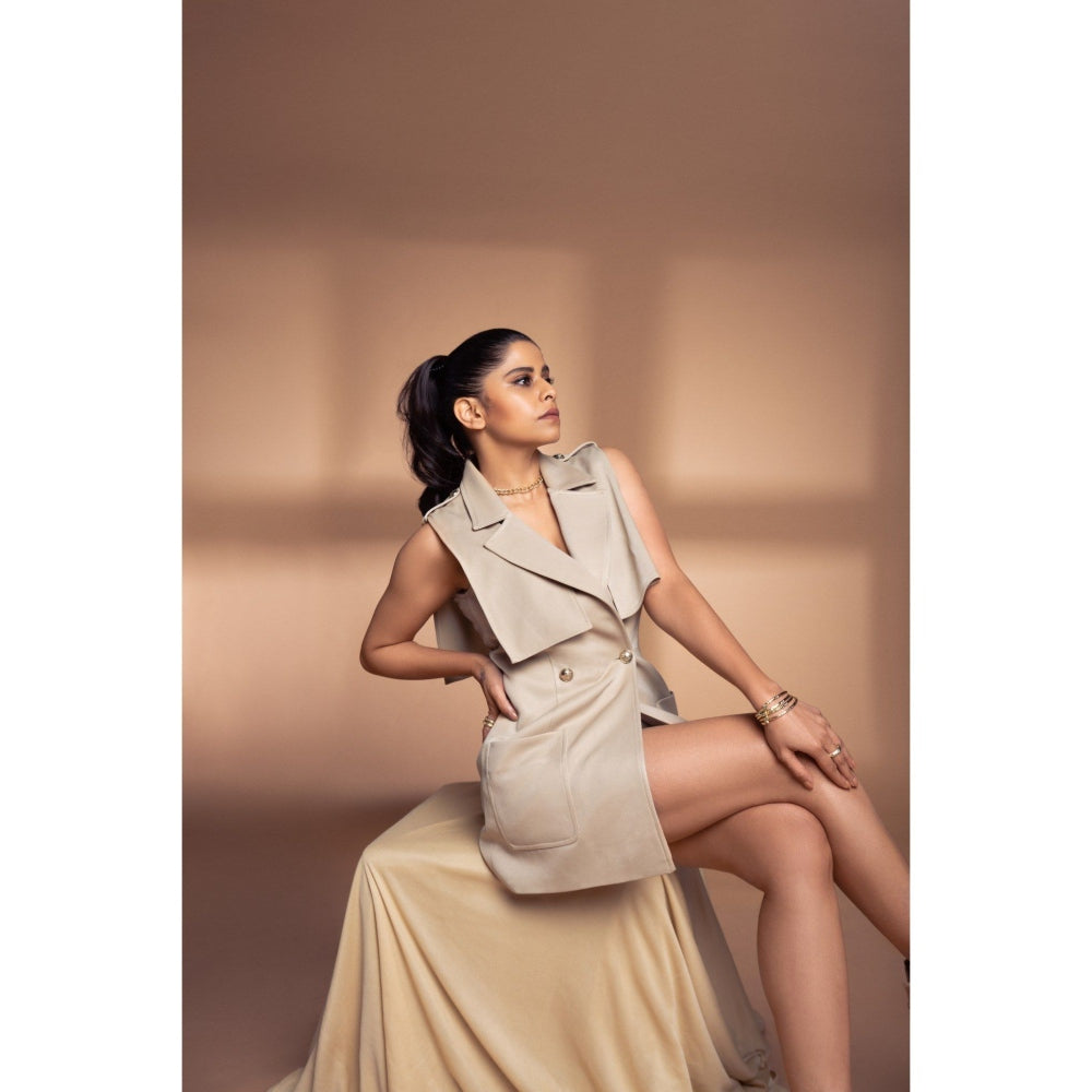 Label Suravika S Beige Safari Shorts with Blazer (Set of 2)