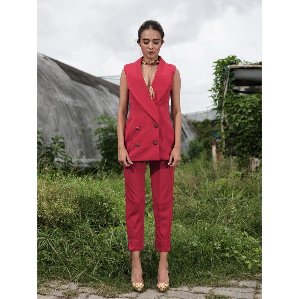 Label Suravika S Red Rouge Co-Ord (Set of 2)