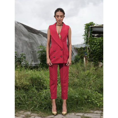 Label Suravika S Red Rouge Co-Ord (Set of 2)