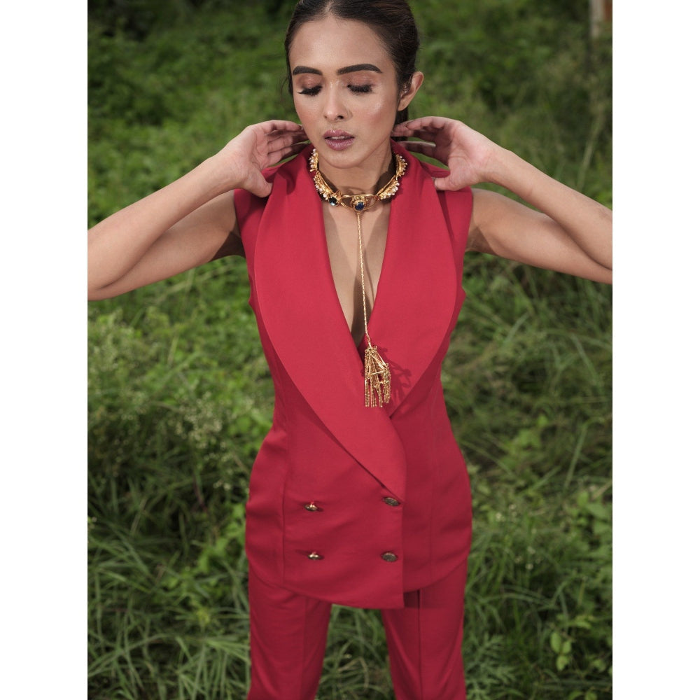 Label Suravika S Red Rouge Co-Ord (Set of 2)