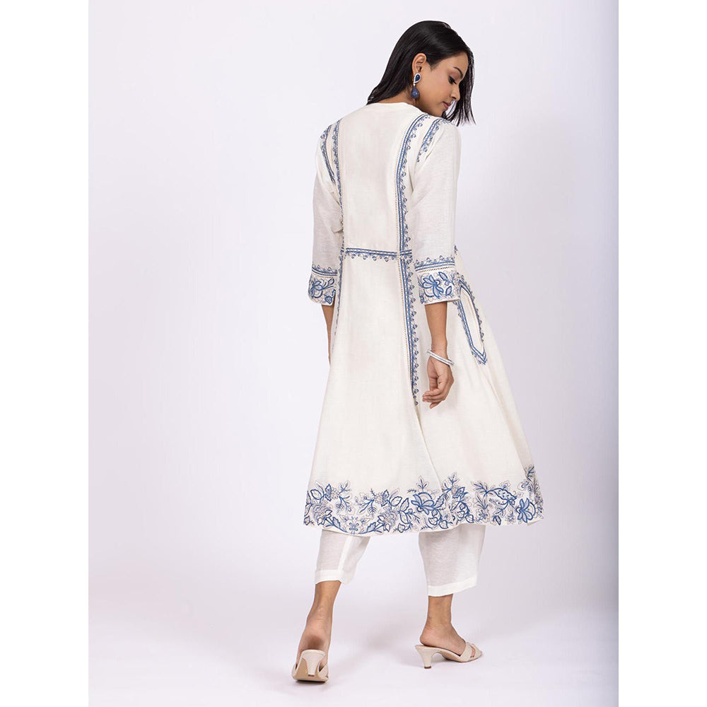 LABEL NAARITI Nargis Linen Anarkali Kurta with Pant and Chiffon Dupatta (Set of 3)