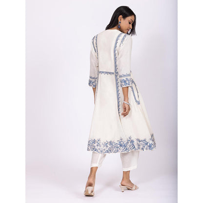 LABEL NAARITI Nargis Linen Anarkali Kurta with Pant and Chiffon Dupatta (Set of 3)