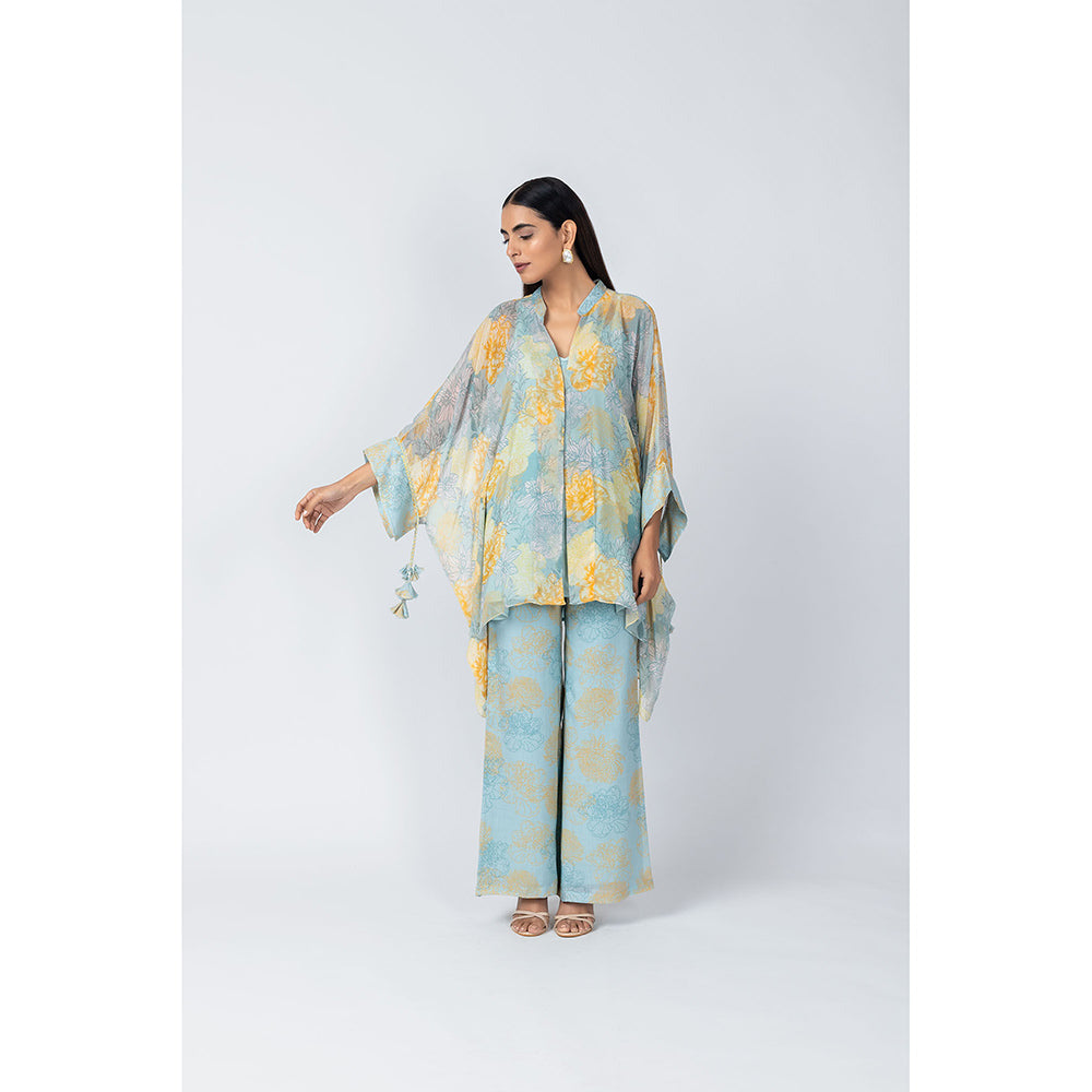 LABEL NAARITI Nyra Blue Floral Co-Ord (Set of 3)