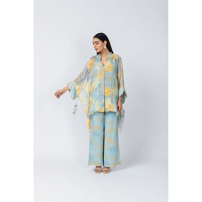 LABEL NAARITI Nyra Blue Floral Co-Ord (Set of 3)