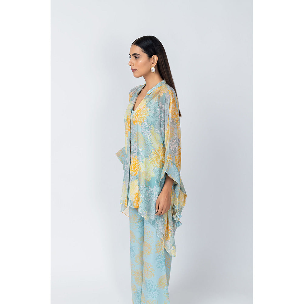 LABEL NAARITI Nyra Blue Floral Co-Ord (Set of 3)