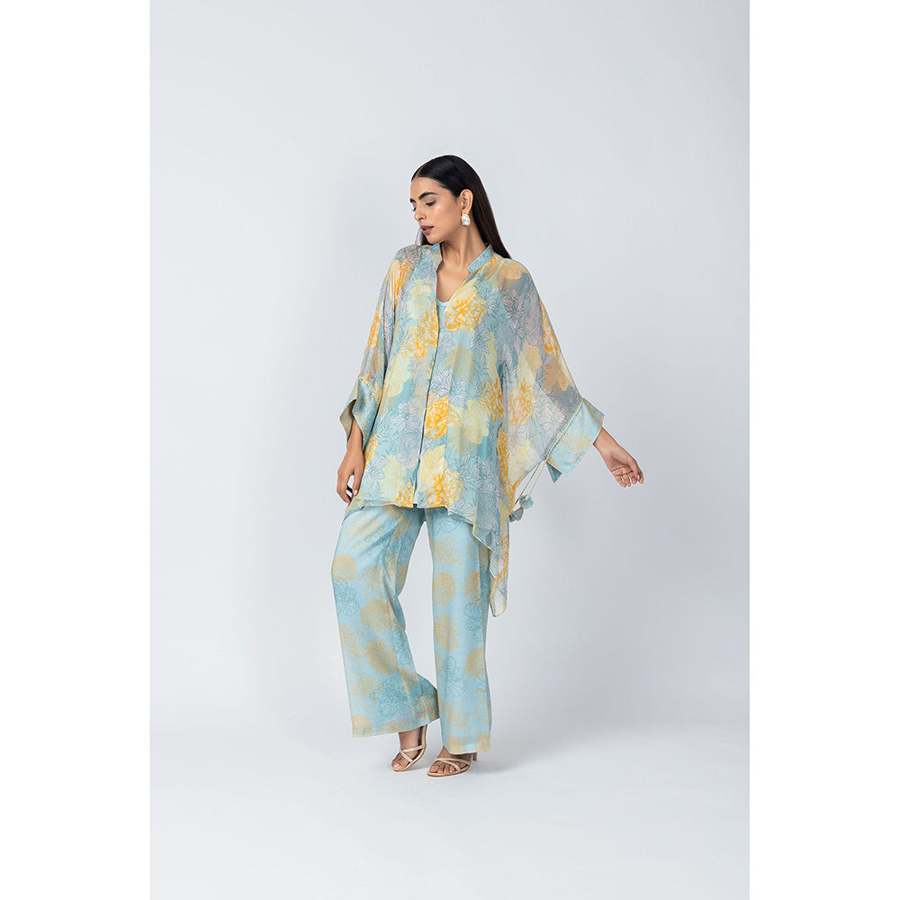 LABEL NAARITI Nyra Blue Floral Co-Ord (Set of 3)