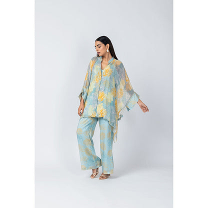 LABEL NAARITI Nyra Blue Floral Co-Ord (Set of 3)