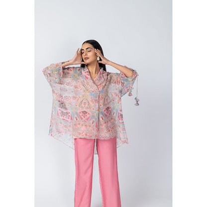 LABEL NAARITI Raha Pink Printed Top with Pant and Slip (Set of 3)