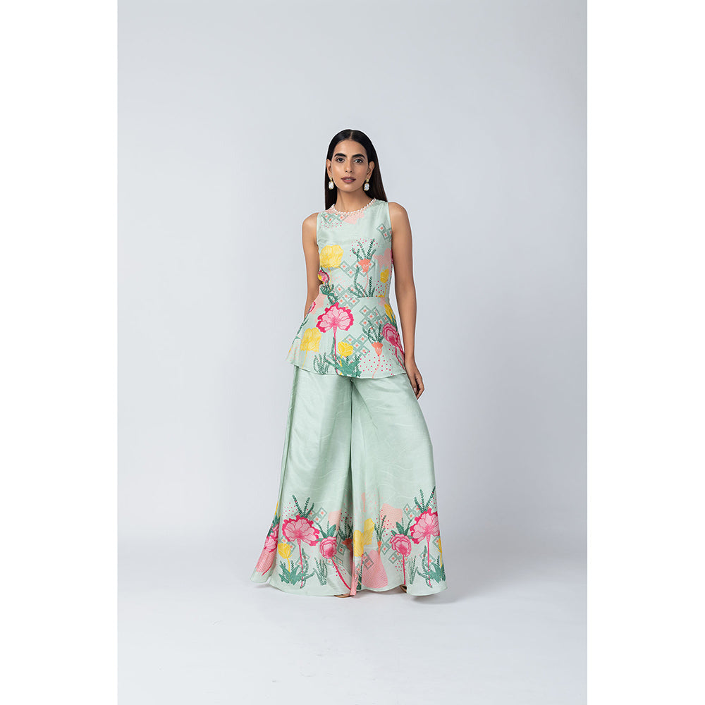 LABEL NAARITI Ananda Turquoise Kurti with Sharara (Set of 2)