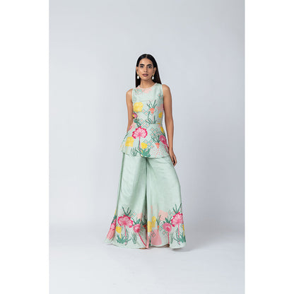 LABEL NAARITI Ananda Turquoise Kurti with Sharara (Set of 2)